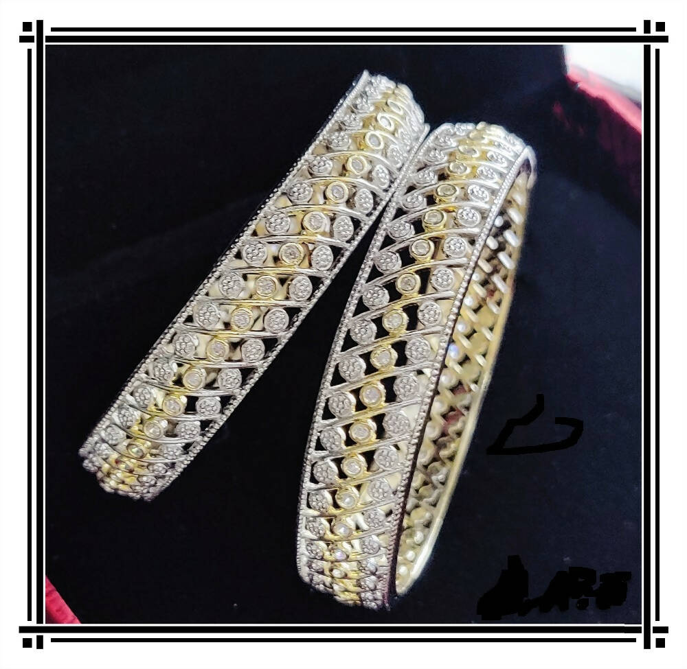 Gold-Polished Alloy Designer American Diamond Bangle Set - The Pari | Grab2Buy