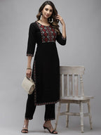 Yufta Women Black Yoke Design Thread Work Kurta with Trouser | Grab2Buy