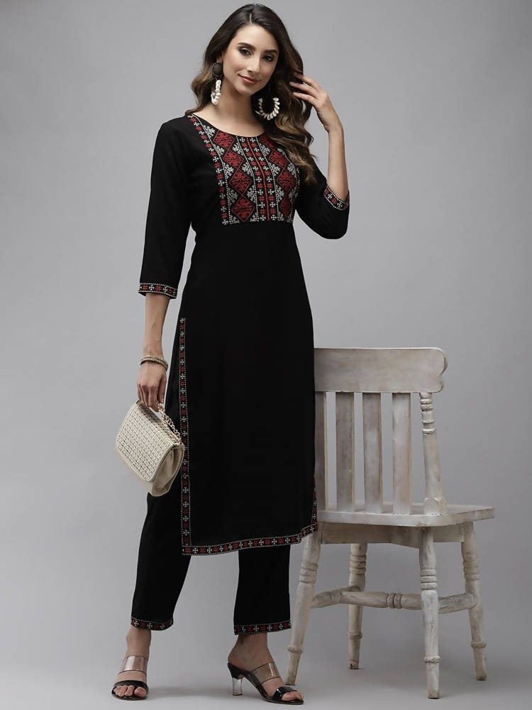 Yufta Women Black Yoke Design Thread Work Kurta with Trouser | Grab2Buy