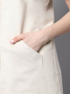 Even Apparels White Polywool Open Front Corduroy Women's Long Coat | Grab2Buy