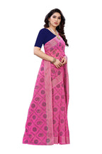 Vamika Pink and Blue Linen Jari Border Saree (CHARVI PINK) | Grab2Buy