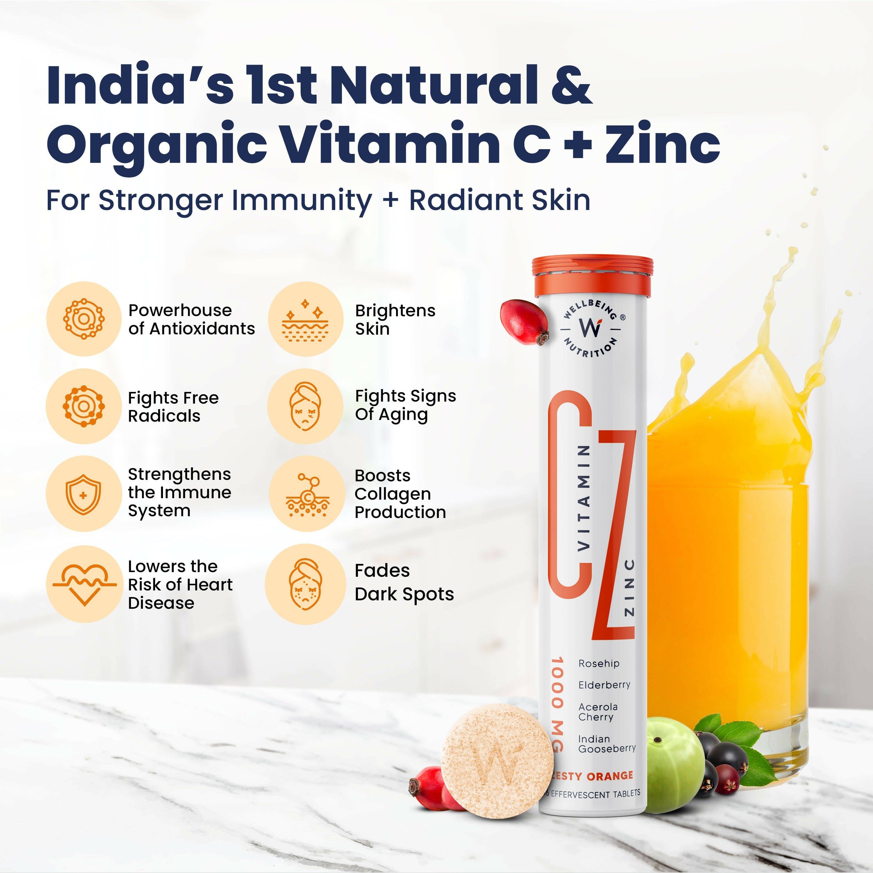 Wellbeing Nutrition Organic Vitamin C + Zinc Effervescent Tablets | Grab2Buy