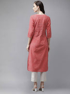 Yufta Red and White Bandhani print Kurta with Trouser Set | Grab2Buy