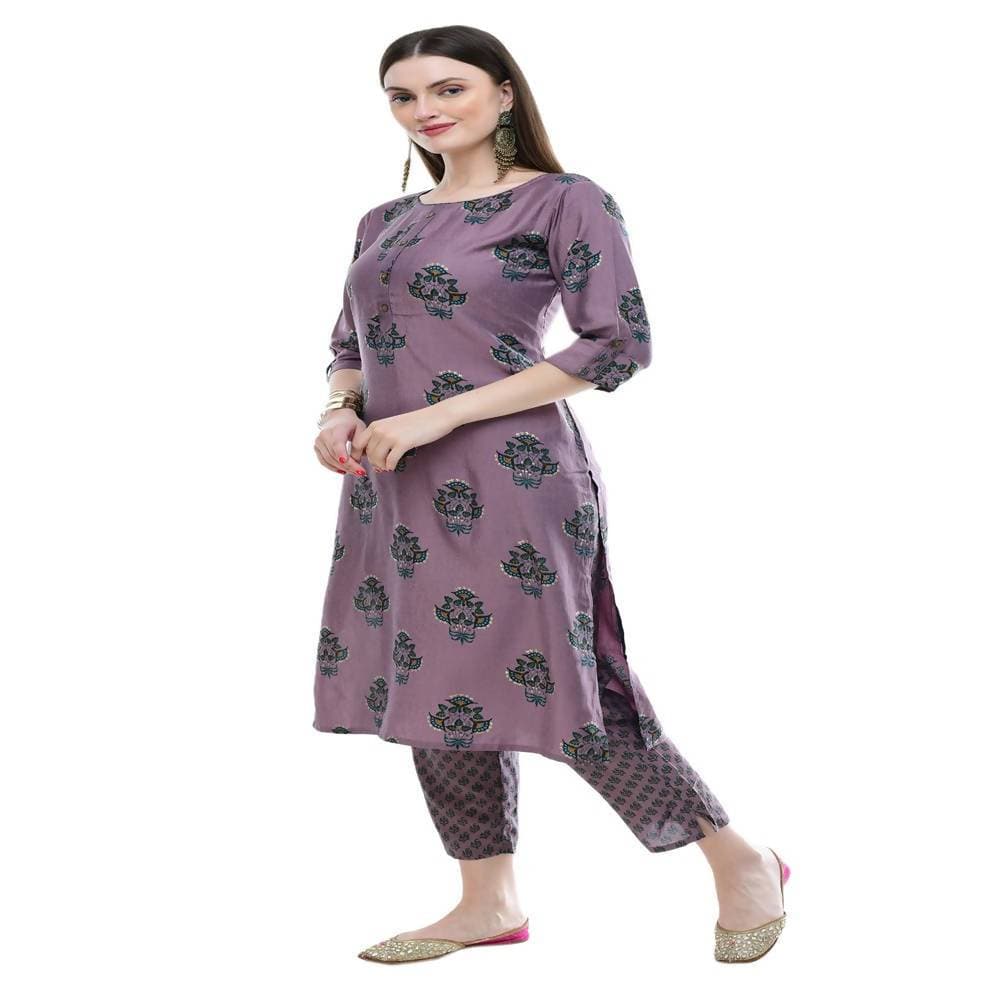 Lagi Women's Mauve Printed Straight Kurta & Pant (MC39B) | Grab2Buy