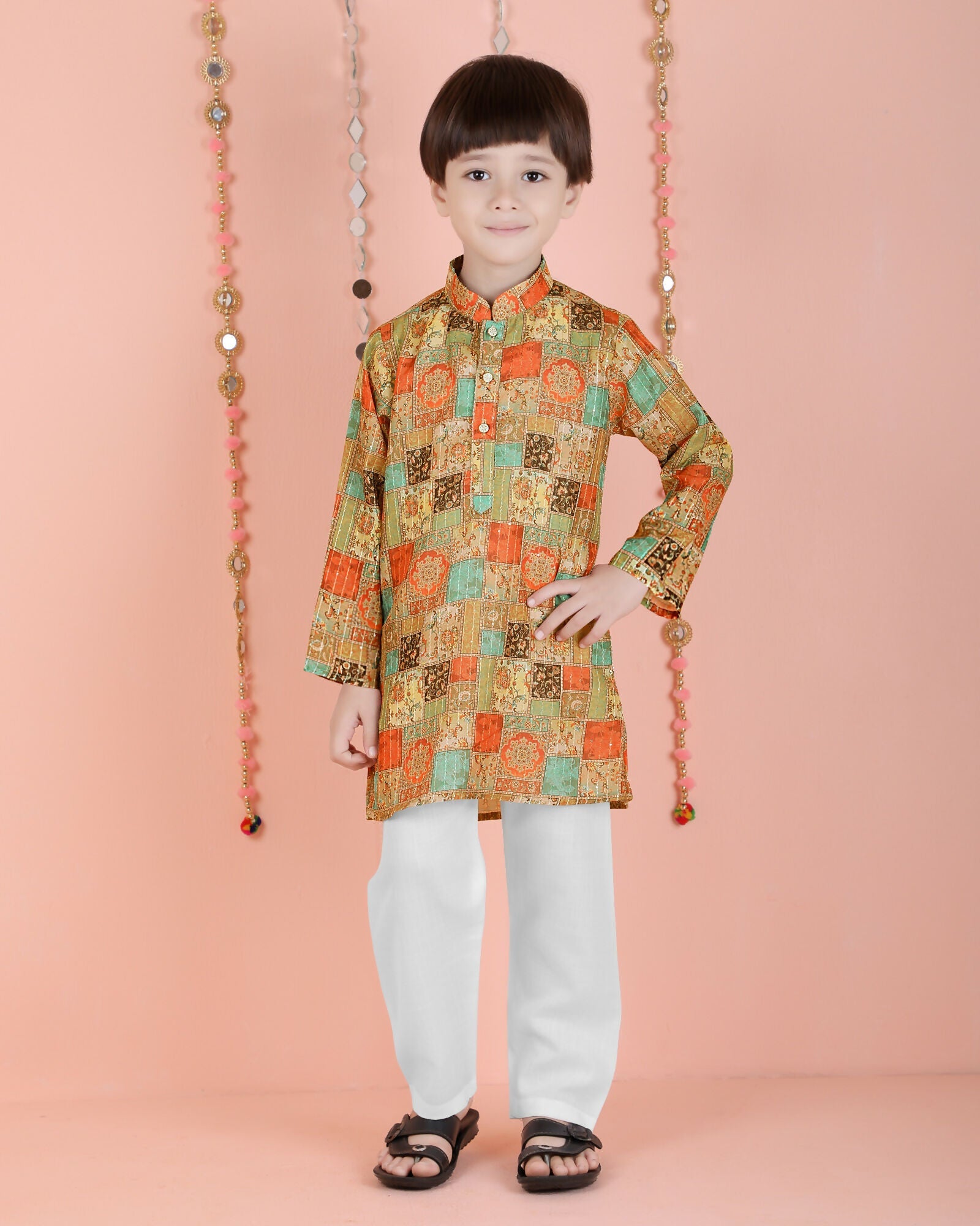 Joban Fashion Kids Island Cotton Full Sleeves Printed Kurta and Pyjama- Multi | Grab2Buy