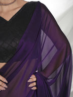 Purple Organza Solid Saree With Unstitched Blouse Piece - Shanaya | Grab2Buy