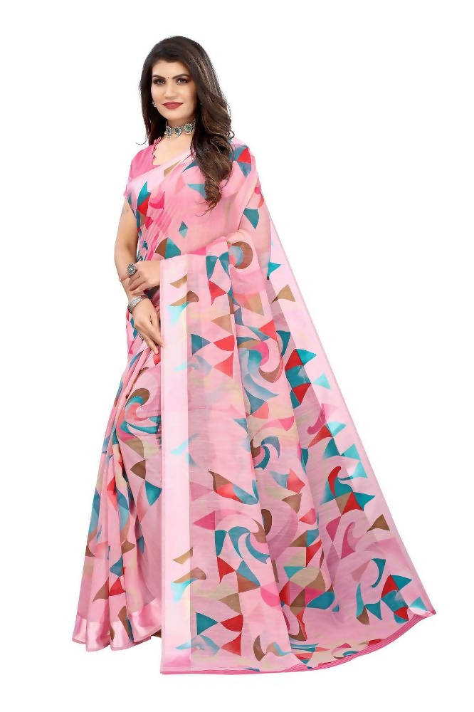Vamika Pink Linen Satin Border Saree | Grab2Buy