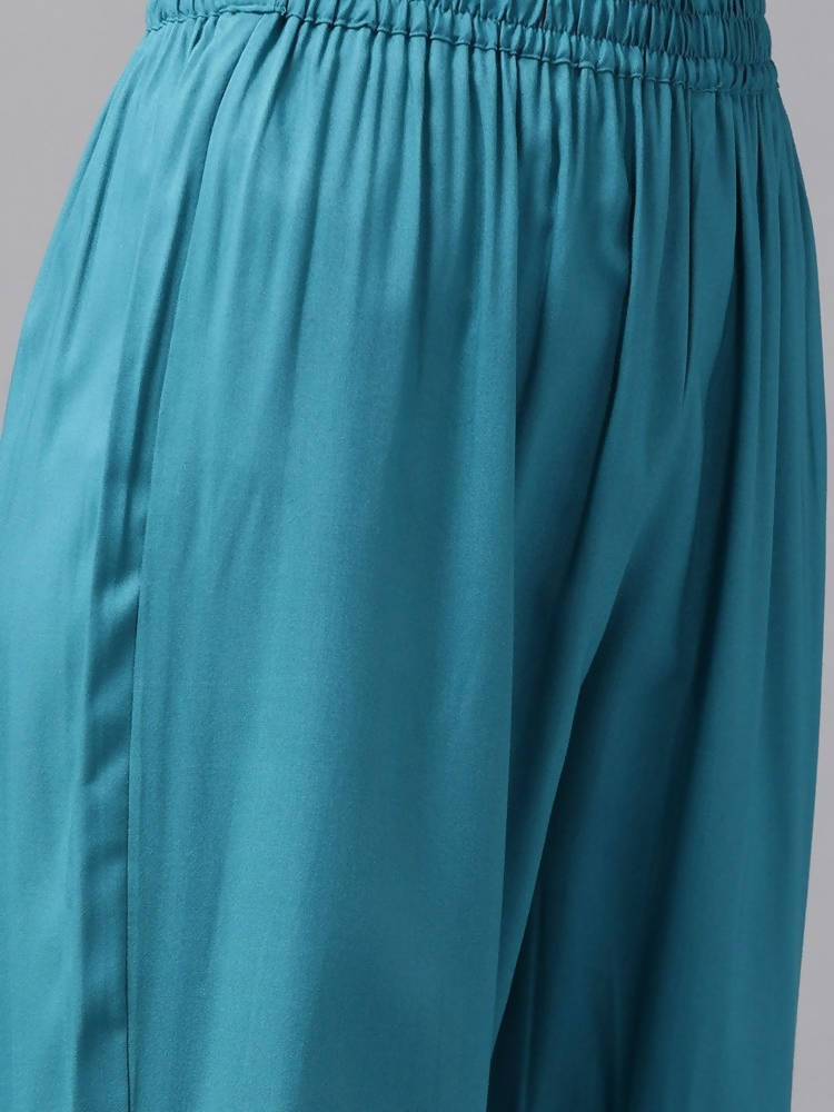 Yufta Women Teal Blue Solid Kurta with Trouser and Dupatta | Grab2Buy