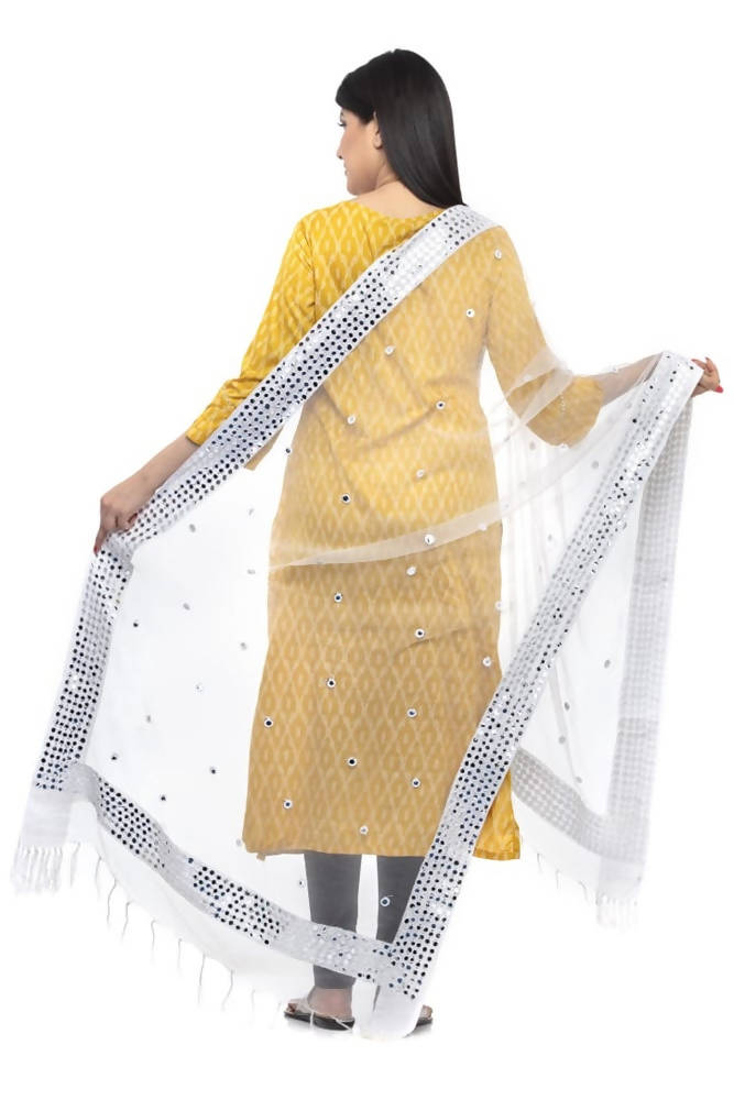 Mominos Fashion White 6 Line Mirror Border Dupatta | Grab2Buy