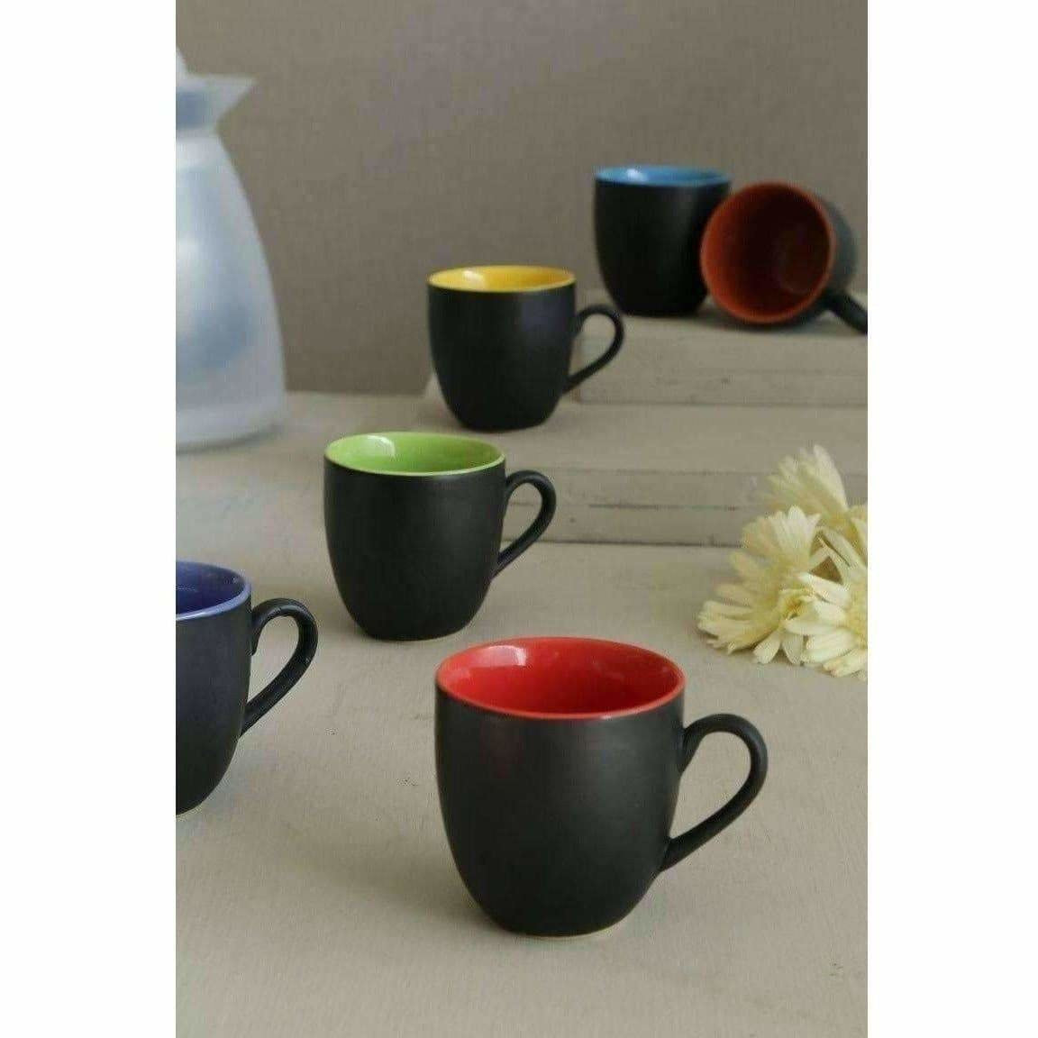 Black Mat Multicolour Tea/Coffee Cups, 180 Ml, Set of 6 Pieces. | Grab2Buy