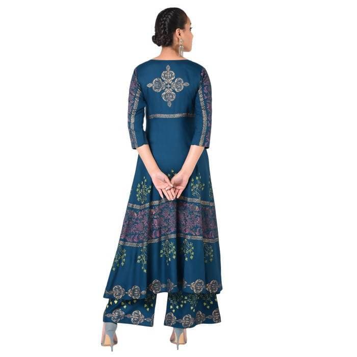 Aniyah Latest Cotton Block Printed Straight Kurta Blue Palazzo Set (AN-159K) | Grab2Buy