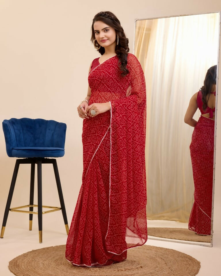 Maroon Georgette Designer Printed Ready To Wear Saree - Ibiza | Grab2Buy