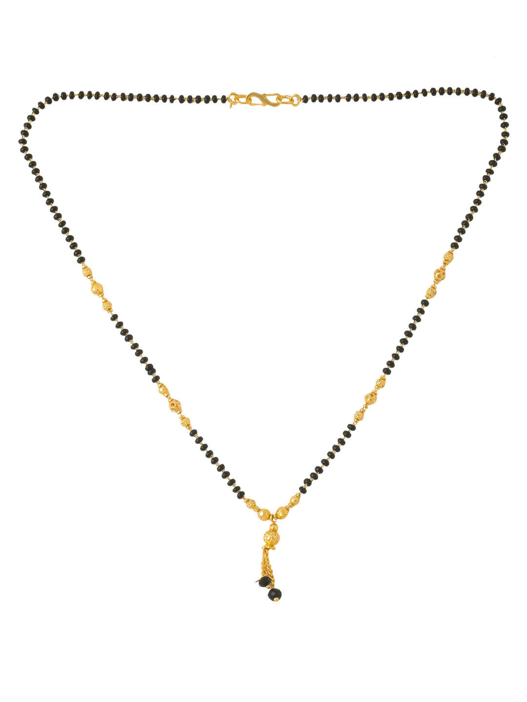 NVR Women's's Set of 2 Black Gold-Polished Beaded Mangalsutra With Ad Stone