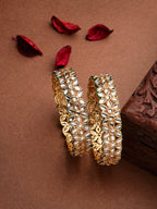 NVR Women Set of 2 Gold-Polished Kundan Studded Bangles