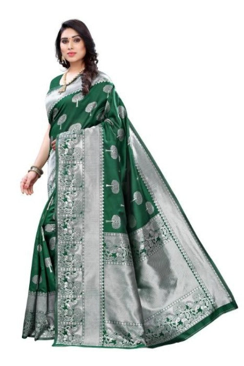 Vamika Banarasi Jacquard Weaving Green Saree (AMEE GREEN) | Grab2Buy