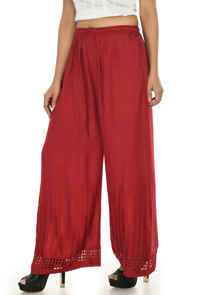 Mominos Fashion Moeza Reyon Cotton Maroon Color Cut Work Palazzo | Grab2Buy