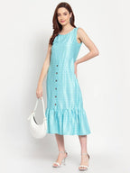 Myshka Women's See Green Solid Cotton Blend Sleeveless Round Neck Casual Dress | Grab2Buy