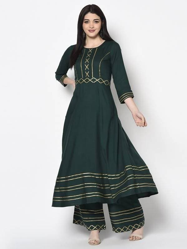 Aniyah Rayon Bottle Green Color Flared Slip-On Palazzo (AN-206K) | Grab2Buy