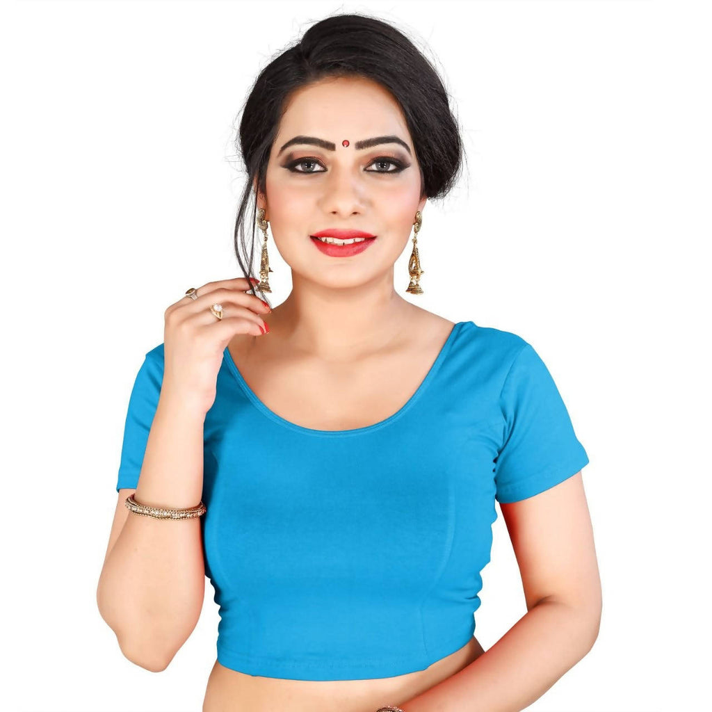 Vamika Sky Blue Lycra Plain Blouse | Grab2Buy
