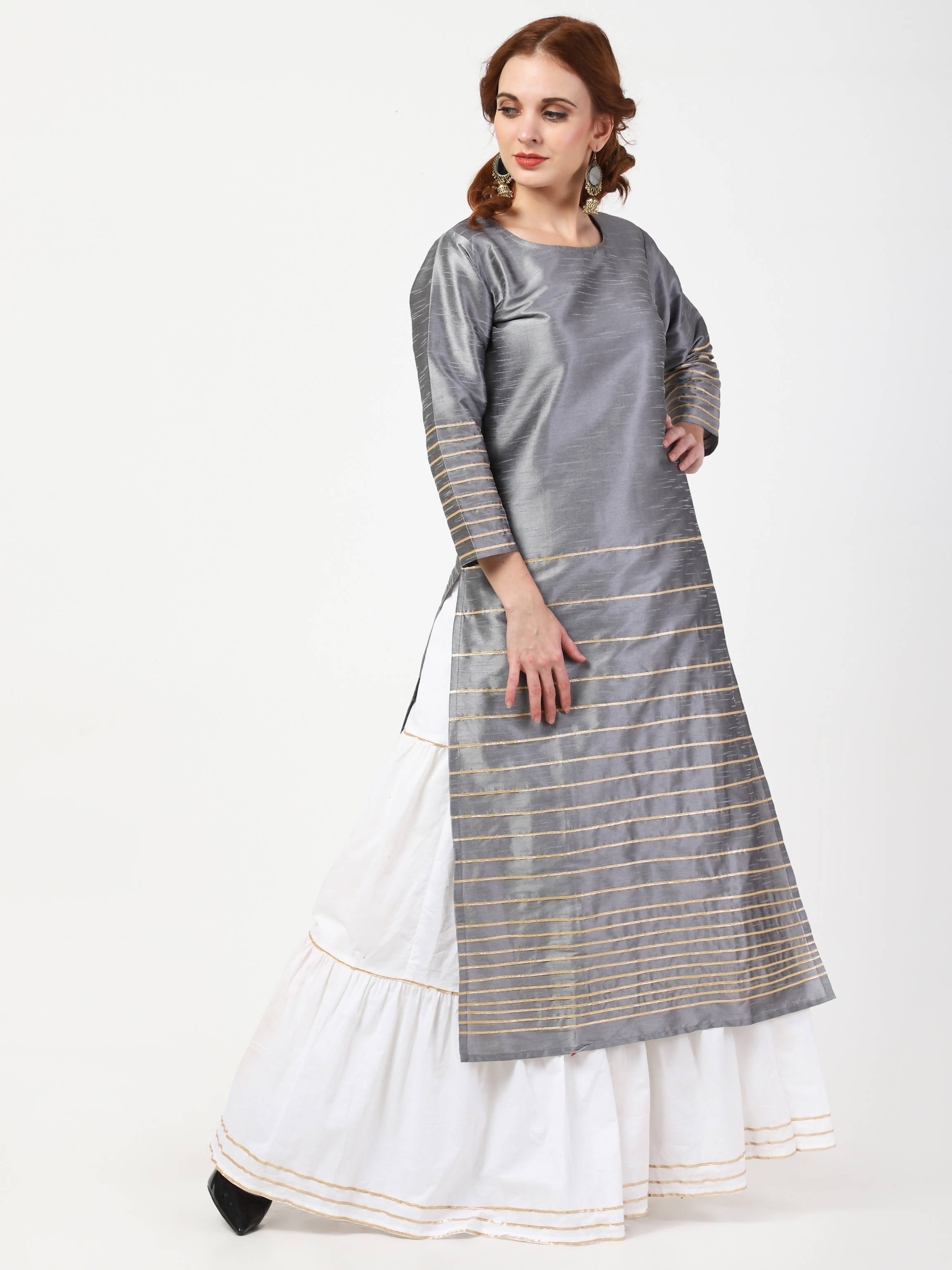 Cheera Kurta With Skirt & Embroidered Dupatta set (CH108KSD) | Grab2Buy