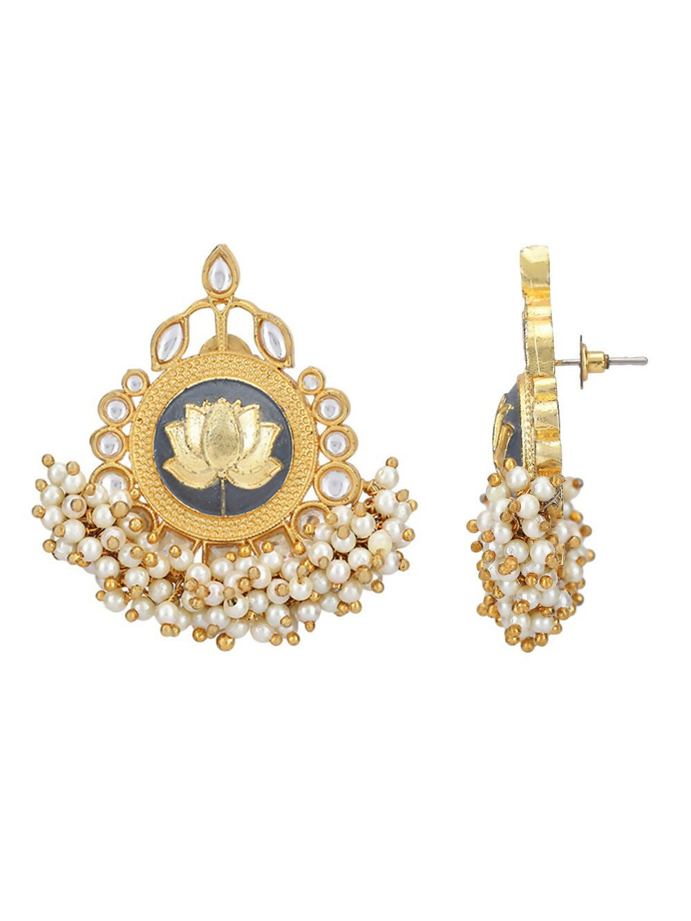 Joban Fashion Women Lotus Style Matte Gold Earrings | Grab2Buy