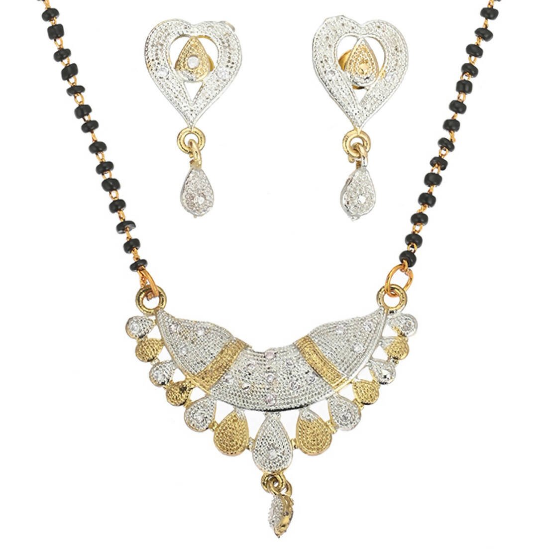AanyaCentric Gold-Polished Mangalsutra Pendant Earring Set & Silver Plated Anklet | Grab2Buy