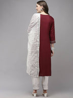Yufta Women Burgundy Yoke Design Regular Sequinned Kurta with Palazzos & With Dupatta | Grab2Buy