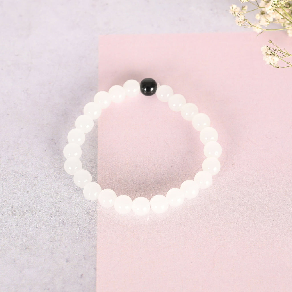 NVR Men & Women Transparent & White & Black Marbel Crystal Elasticated Bracelet | Grab2Buy