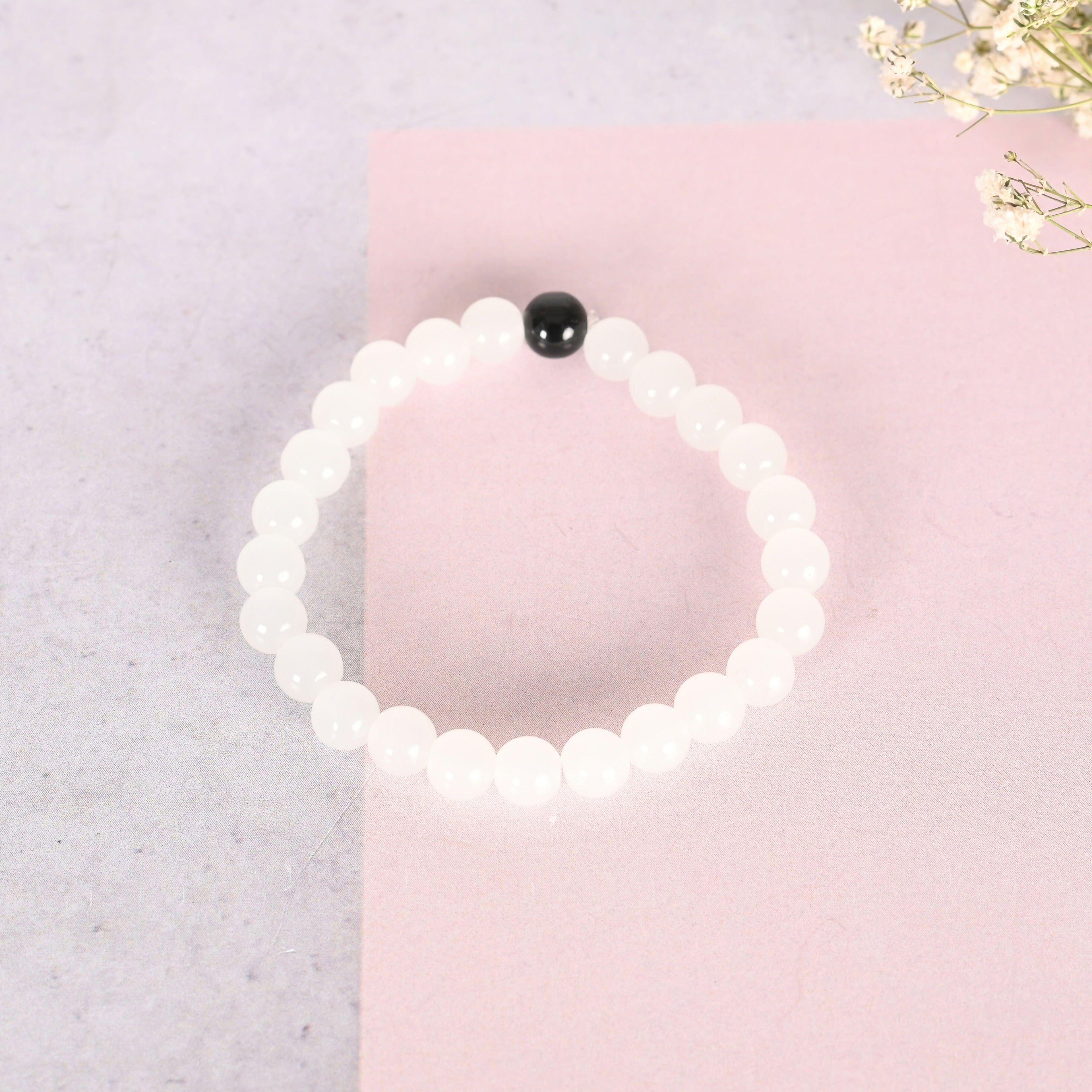 NVR Men & Women Transparent & White & Black Marbel Crystal Elasticated Bracelet | Grab2Buy