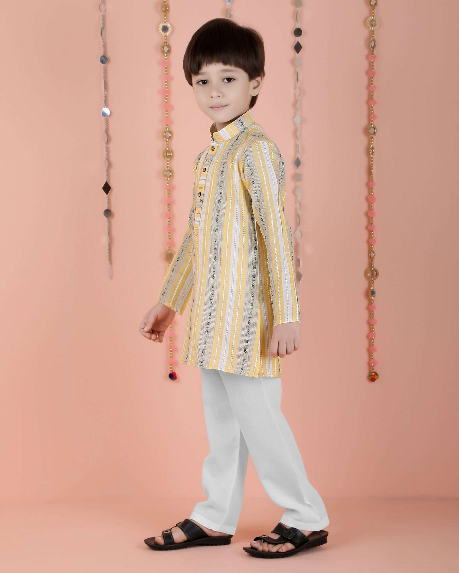Joban Fashion Kids Island Cotton Full Sleeves Striped Kurta and Pyjama- Yellow | Grab2Buy