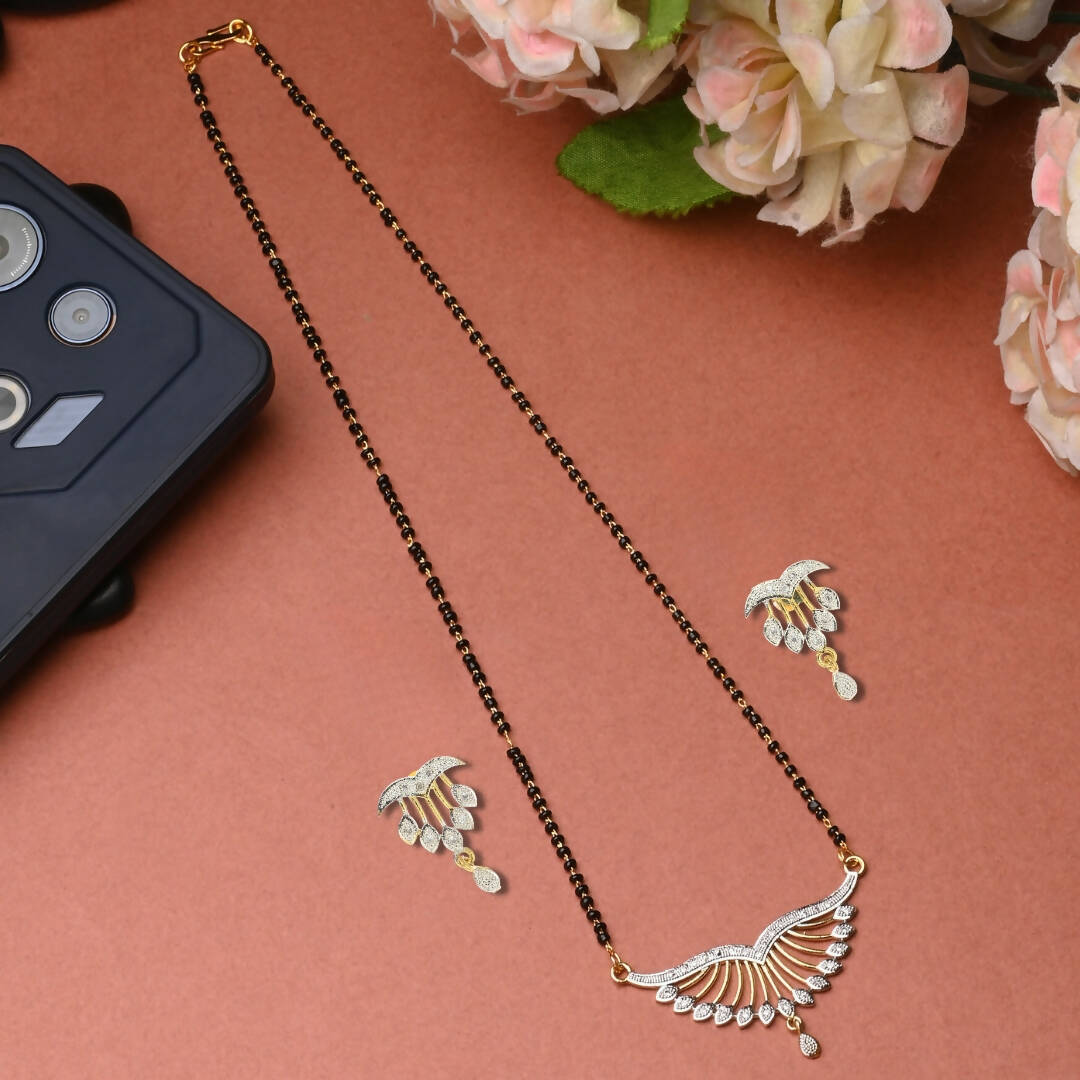 AanyaCentric Gold-Polished Mangalsutra Pendant Earring Set & Silver Plated Anklet | Grab2Buy