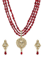 Gold-Polished White Maroon Kundan Studded Beaded Handcrafted Jewellery Set - Ruby Raang | Grab2Buy