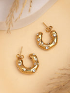 NVR Women's Gold-Polished CZ-Studded Half Hoop Earrings | Grab2Buy