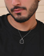 VOJ Men's Stainless Steel Silver Plated Chain With Square Shaped Pendant