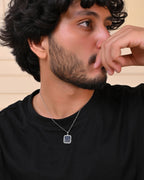 VOJ Men's Stainless Steel Silver Plated Chain With Square Shaped Pendant