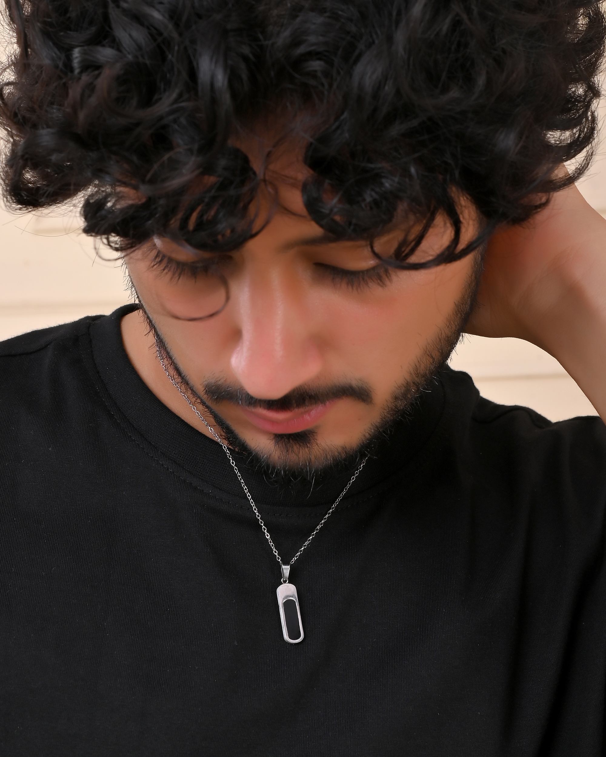 VOJ Men Silver-Plated Minimal Chain With Slab Pendant