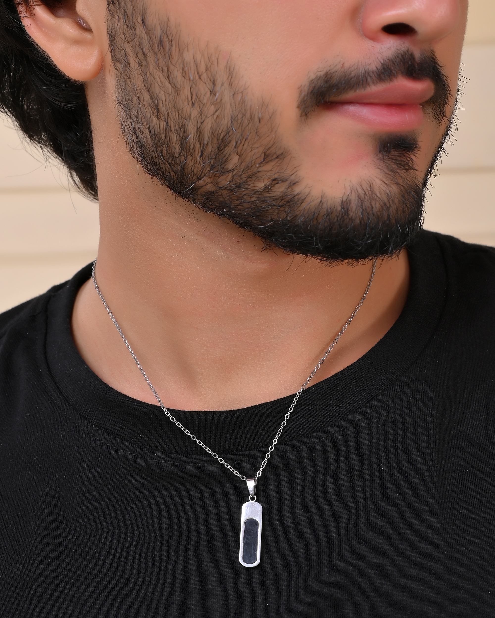 VOJ Men Silver-Plated Minimal Chain With Slab Pendant