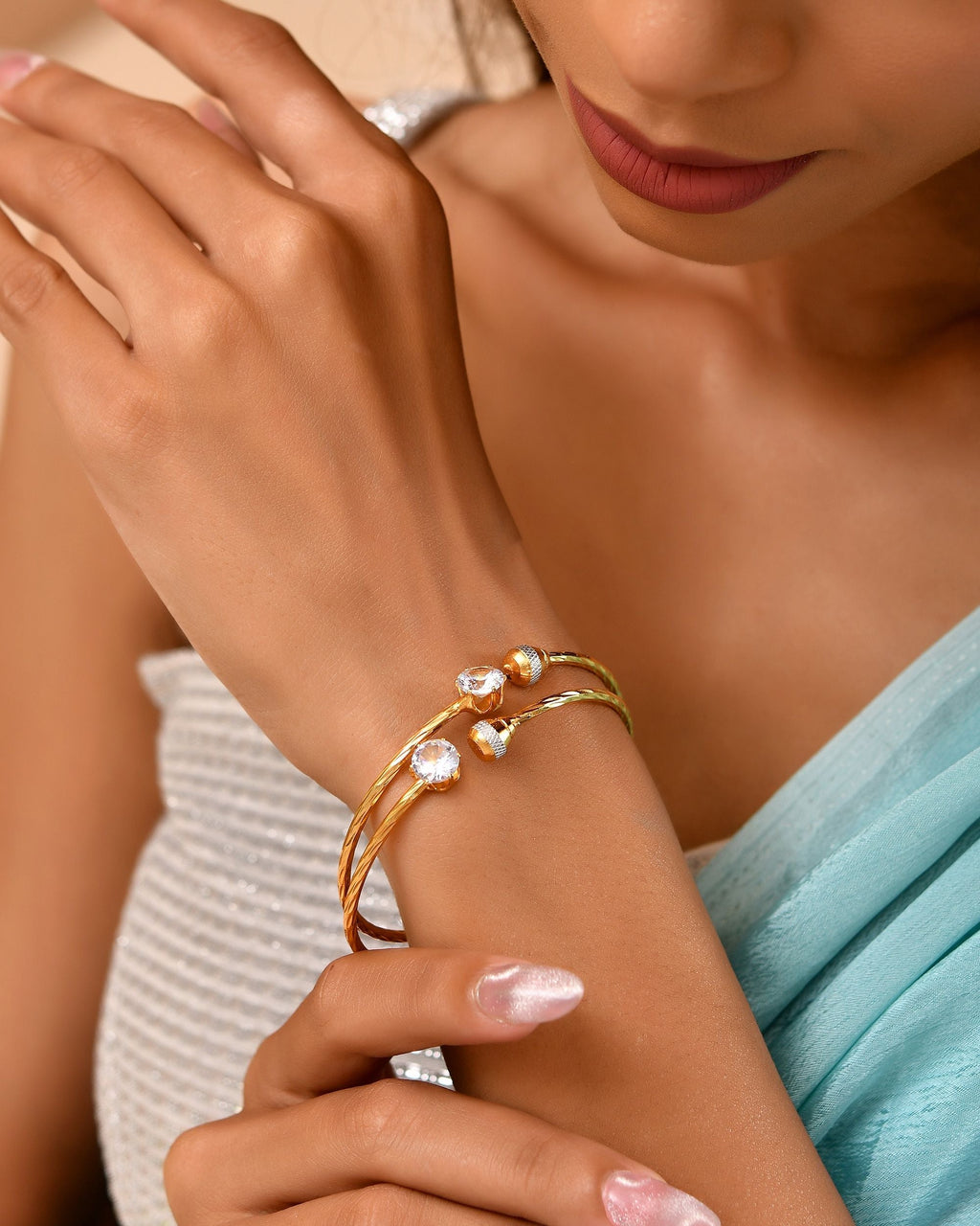 VOJ Set Of 2 Gold Polished Stone-Studded Bangles | Grab2Buy