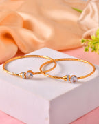 VOJ Set Of 2 Gold Polished Stone-Studded Bangles | Grab2Buy