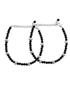 VOJ Set of 2 Silver Plated Artificial Beads Studded Anklet | Grab2Buy