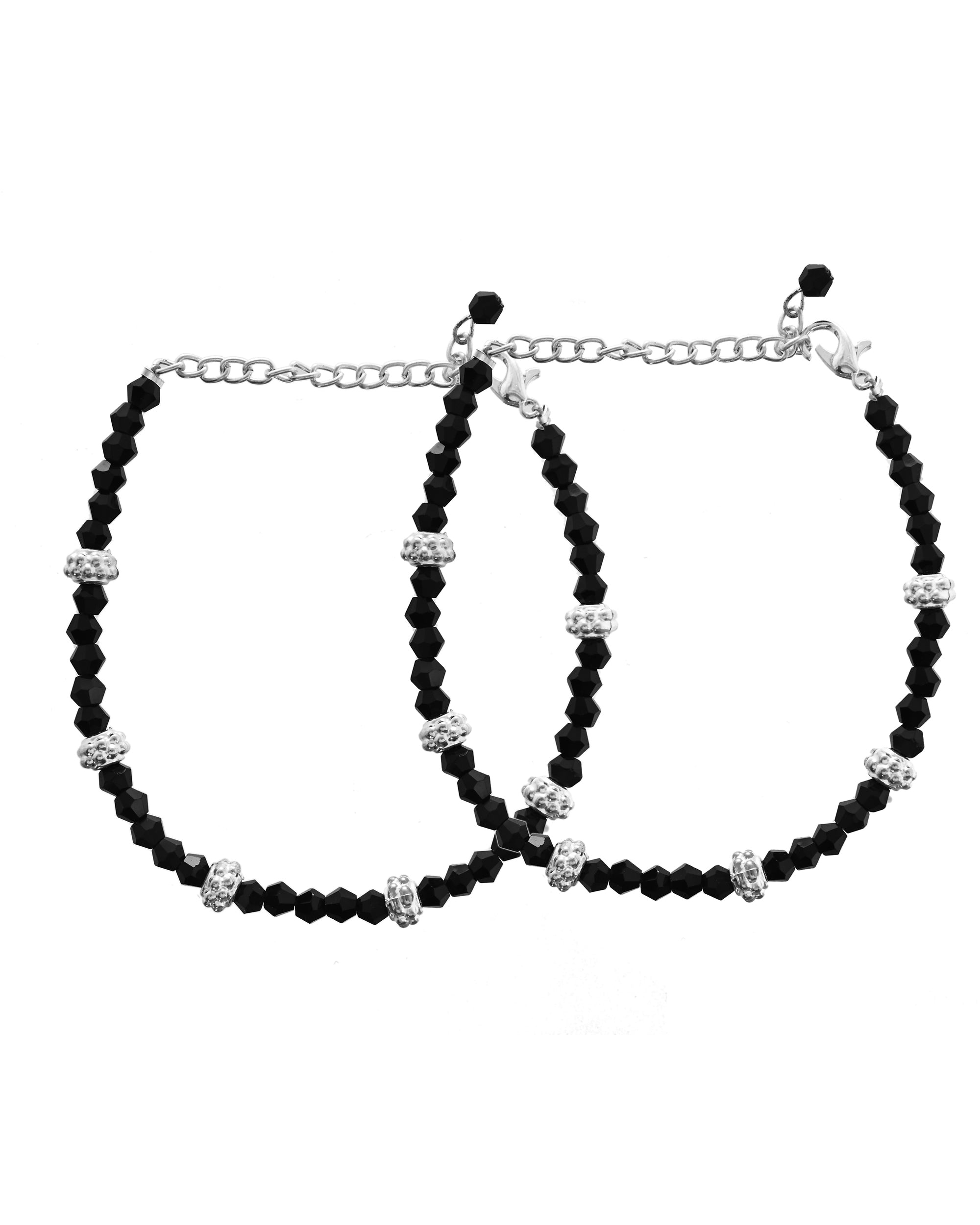 VOJ Set of 2 Silver Plated Artificial Beads Studded Anklet | Grab2Buy