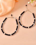 VOJ Set of 2 Silver Plated Artificial Beads Studded Anklet | Grab2Buy