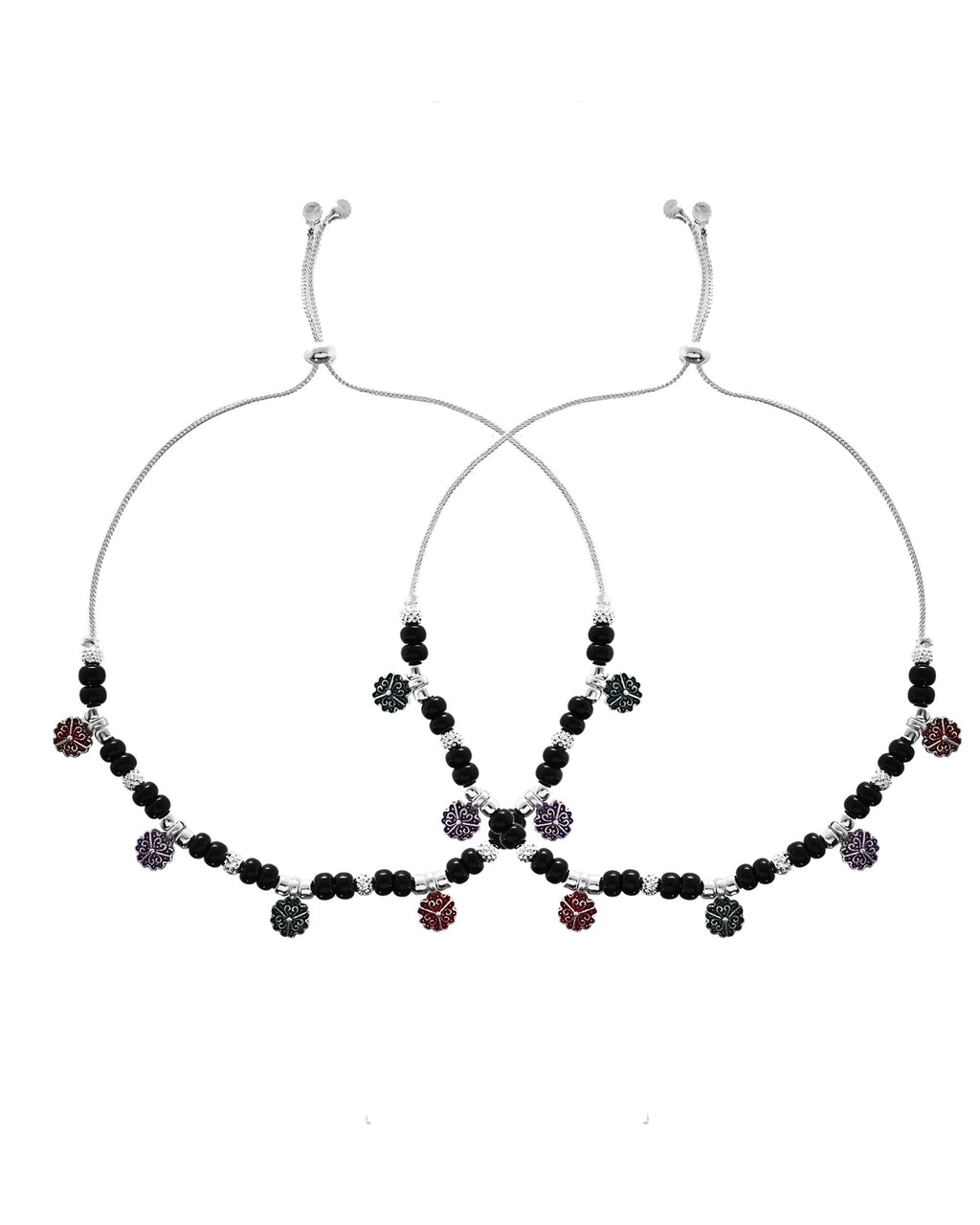VOJ Set of 2 Stainless Steel Artificial Beads Anklet | Grab2Buy