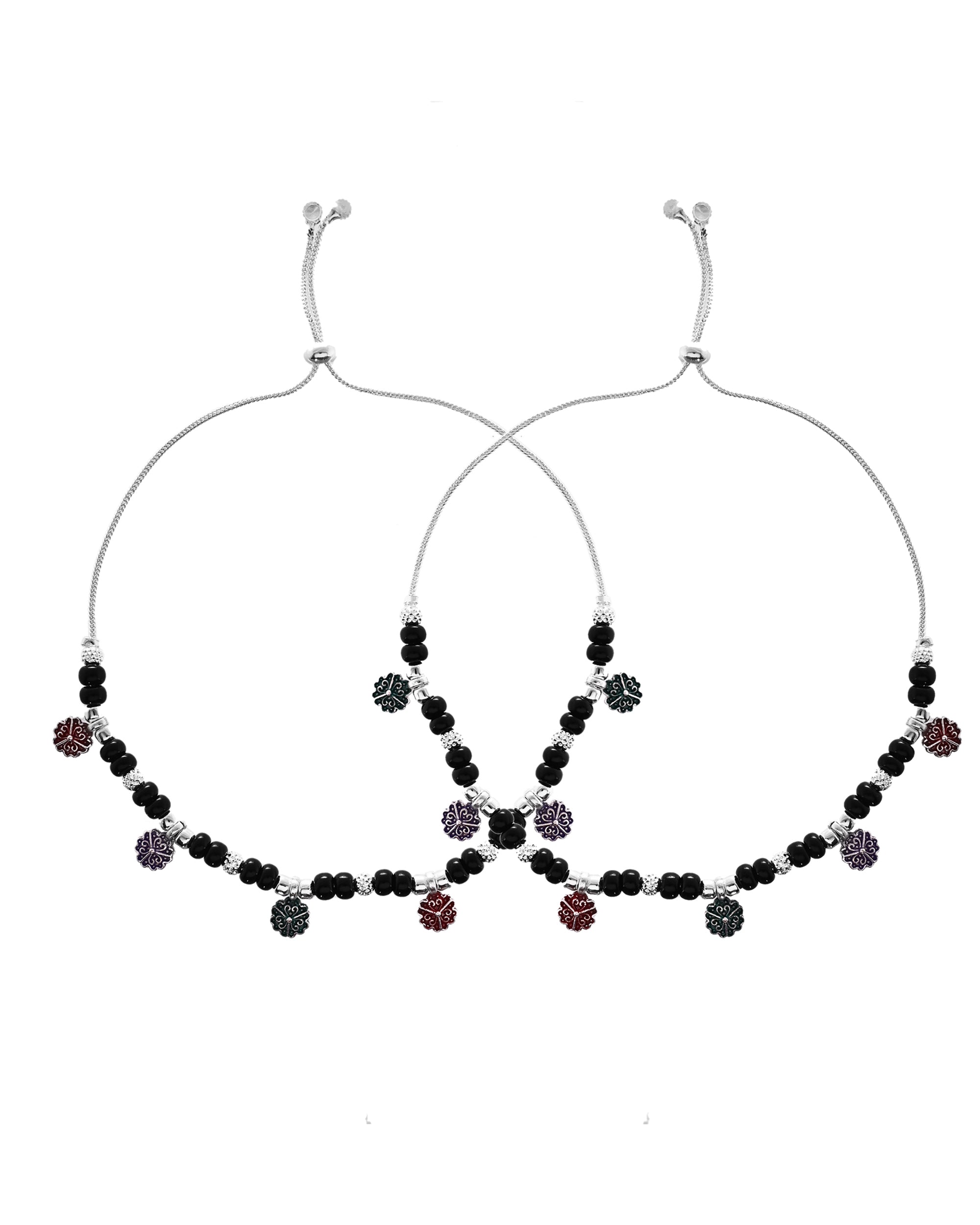 VOJ Set of 2 Stainless Steel Artificial Beads Anklet | Grab2Buy