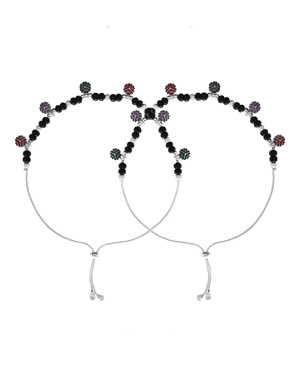 VOJ Set of 2 Stainless Steel Artificial Beads Anklet | Grab2Buy