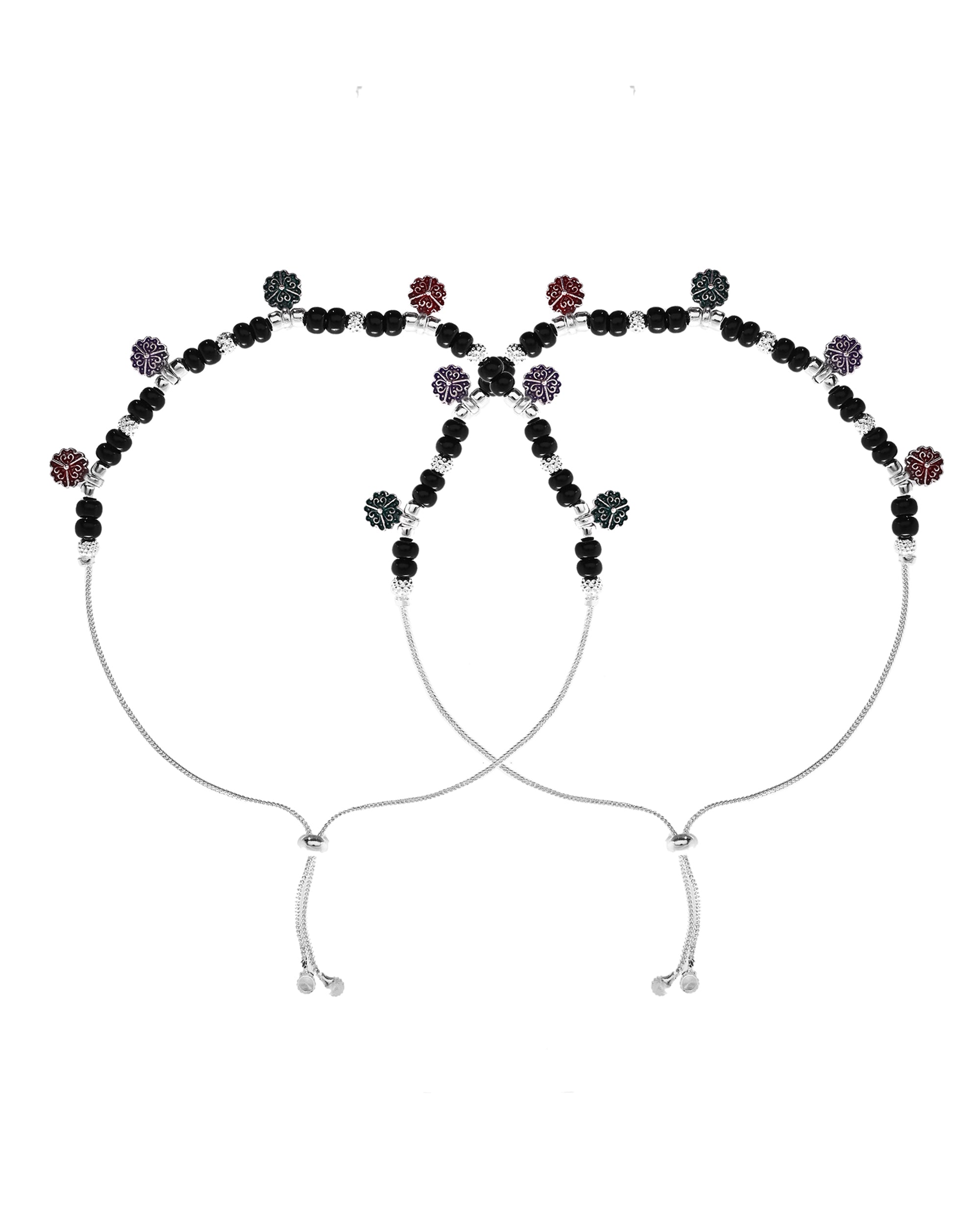 VOJ Set of 2 Stainless Steel Artificial Beads Anklet | Grab2Buy