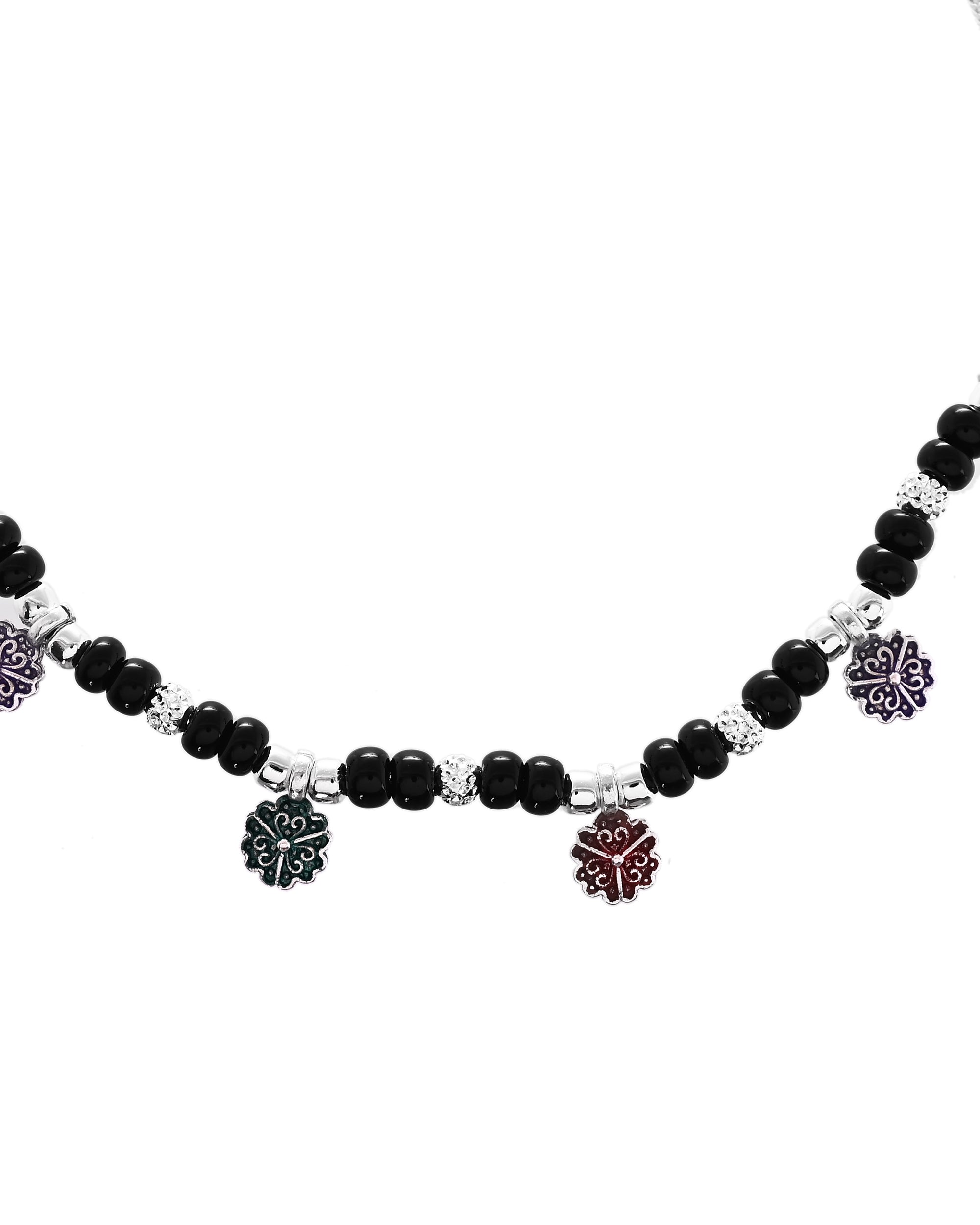 VOJ Set of 2 Stainless Steel Artificial Beads Anklet | Grab2Buy