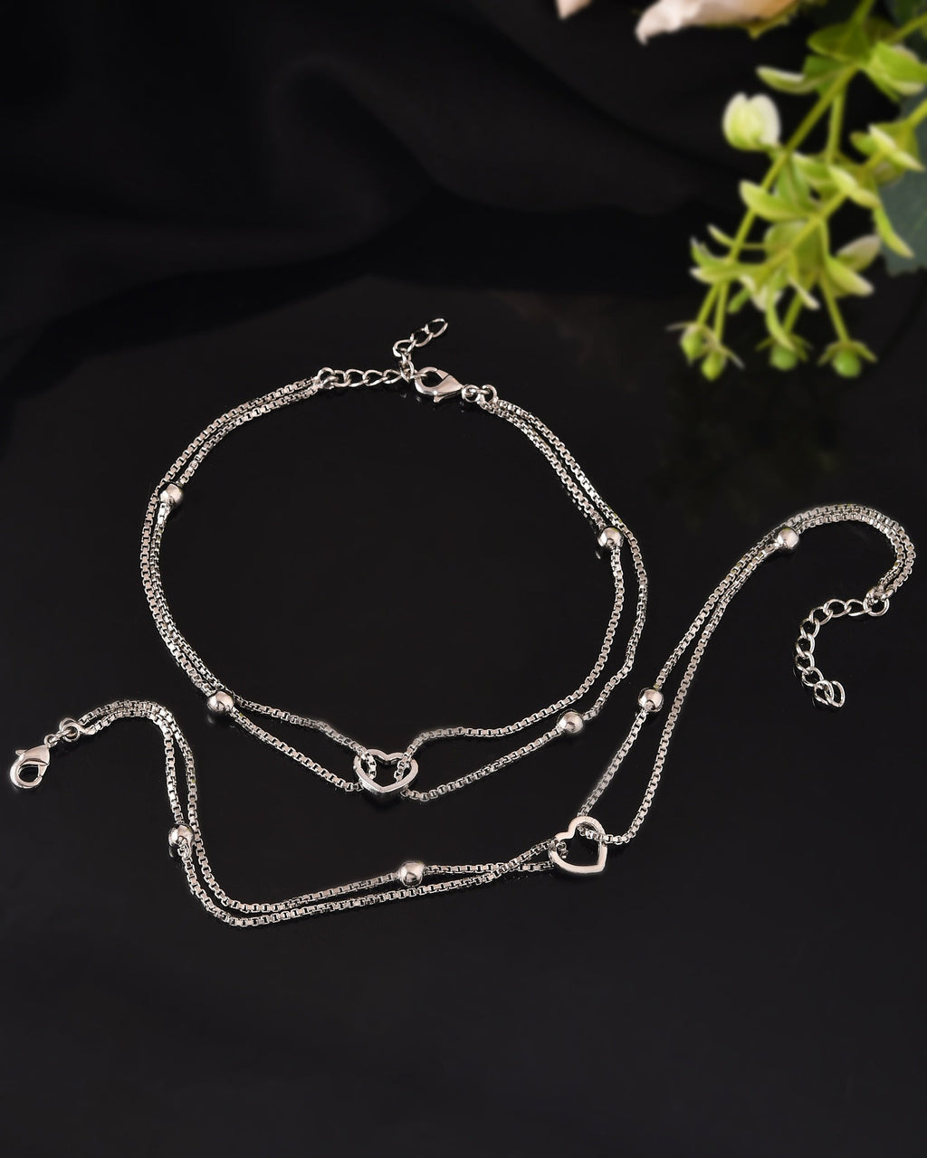 VOJ Set of 2 Stainless Steel Handcrafted Anklet