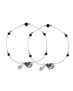VOJ Set of 2 Black Beads Studded Designer Anklet