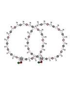 VOJ Set of 2 Silver Plated Floral Designed Meenakari Anklet